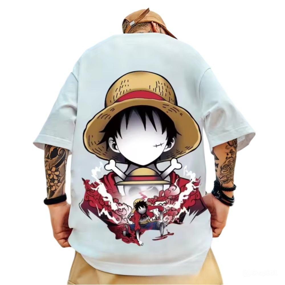 One Piece Anime Luffy Print Loose Fit T-Shirt One Piece Anime Luffy Print Loose Fit T-Shirt