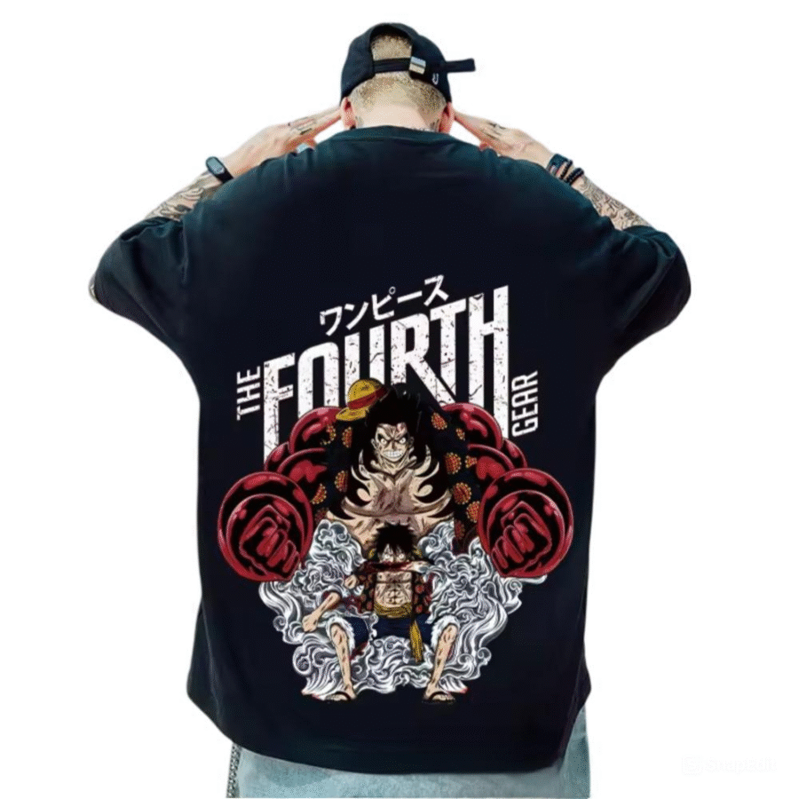 Anime One Piece The Fourth Gear Print Loose Fit T-Shirt Anime One Piece The Fourth Gear Print Loose Fit T-Shirt