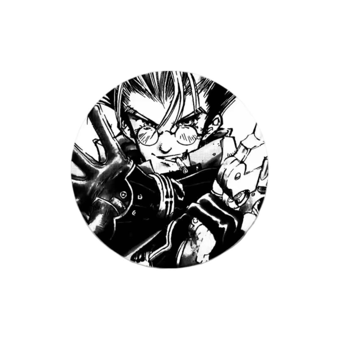 Trigun Vash The Stampede Black And White Anime Tinplate Badge Trigun Vash The Stampede Black And White Anime Tinplate Badge