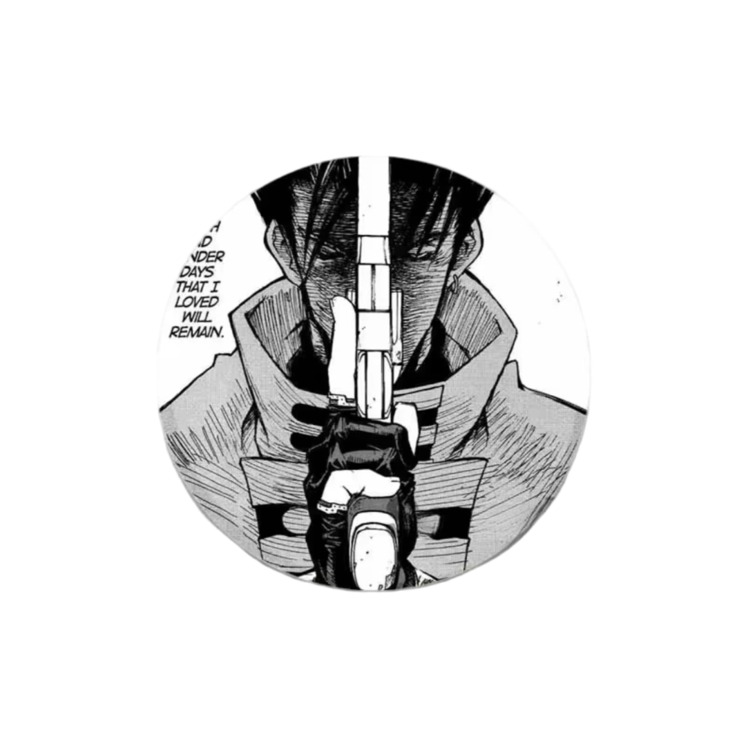 Trigun Vash The Stampede Anime Black And White Tinplate Badge Trigun Vash The Stampede Anime Black And White Tinplate Badge