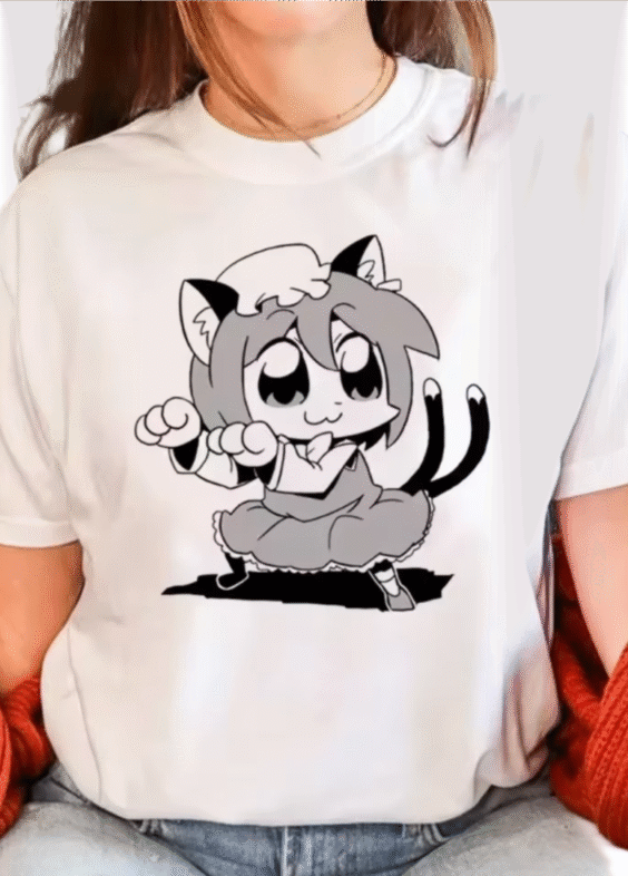 Anime Touhou Project Chen Printed White T-Shirt