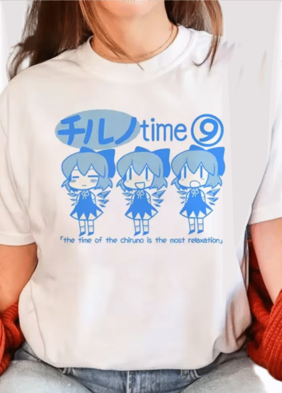 Anime Touhou Project Cirno Printed White T-Shirt