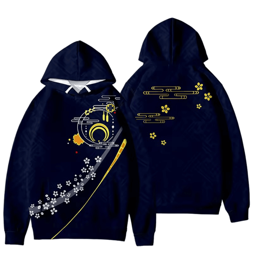 Anime Touken Ranbu Mikazuki Munechika 3D Printed Navy Blue Hoodie Anime Touken Ranbu Mikazuki Munechika 3D Printed Navy Blue Hoodie