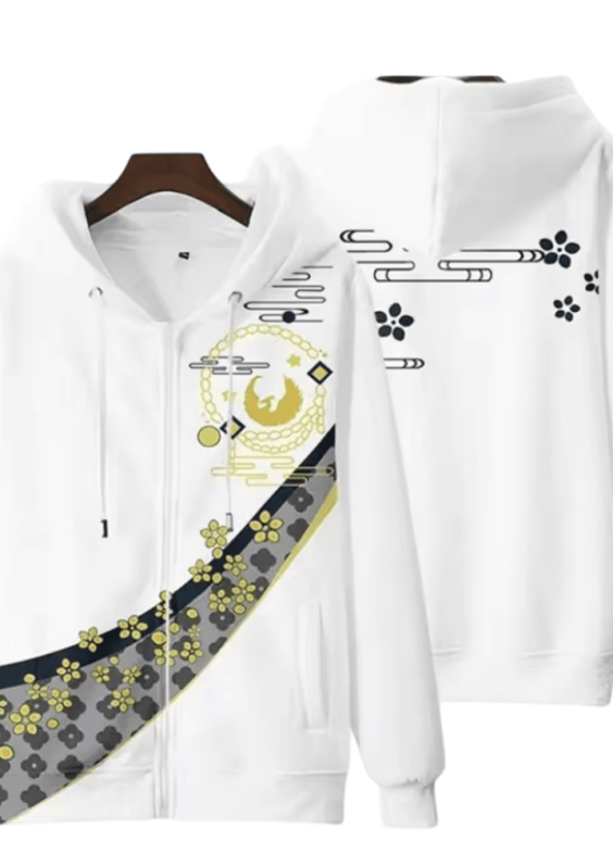 Anime Touken Ranbu Tsurumaru Kuninaga 3D Printed White Zipper Hoodie