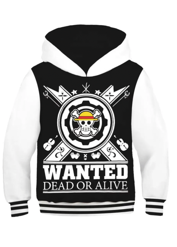 Anime One Piece Skull Wanted Dead Or Alive Printed Casual Hoodie