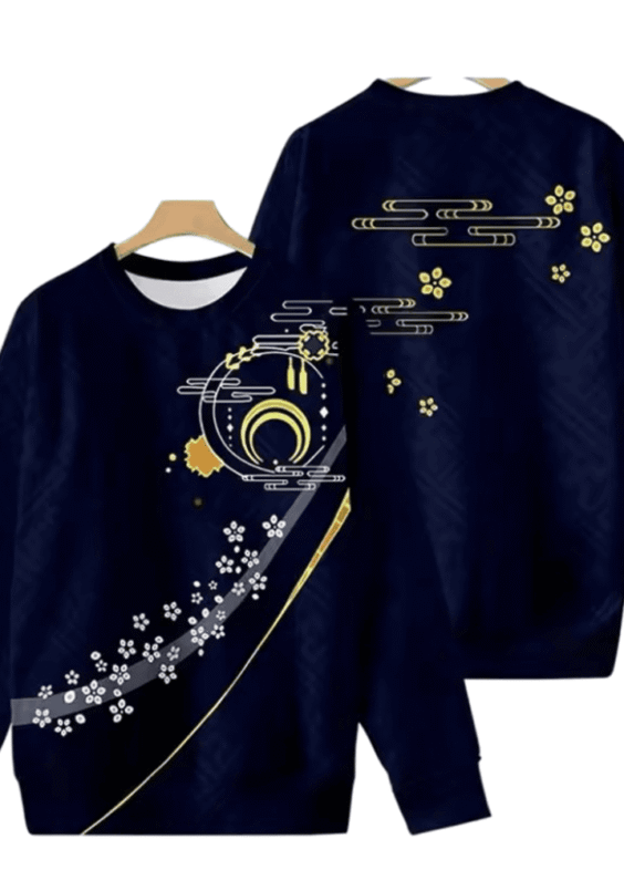 Anime Touken Ranbu Mikazuki Munechika 3D Printed Navy Blue T-Shirt