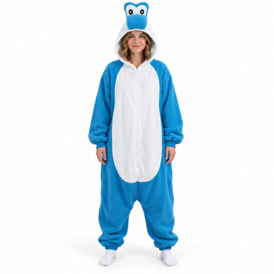 Dinosaur Kigurumi Onesie Blue Front Woman Dinosaur Kigurumi Onesie Blue Front Woman