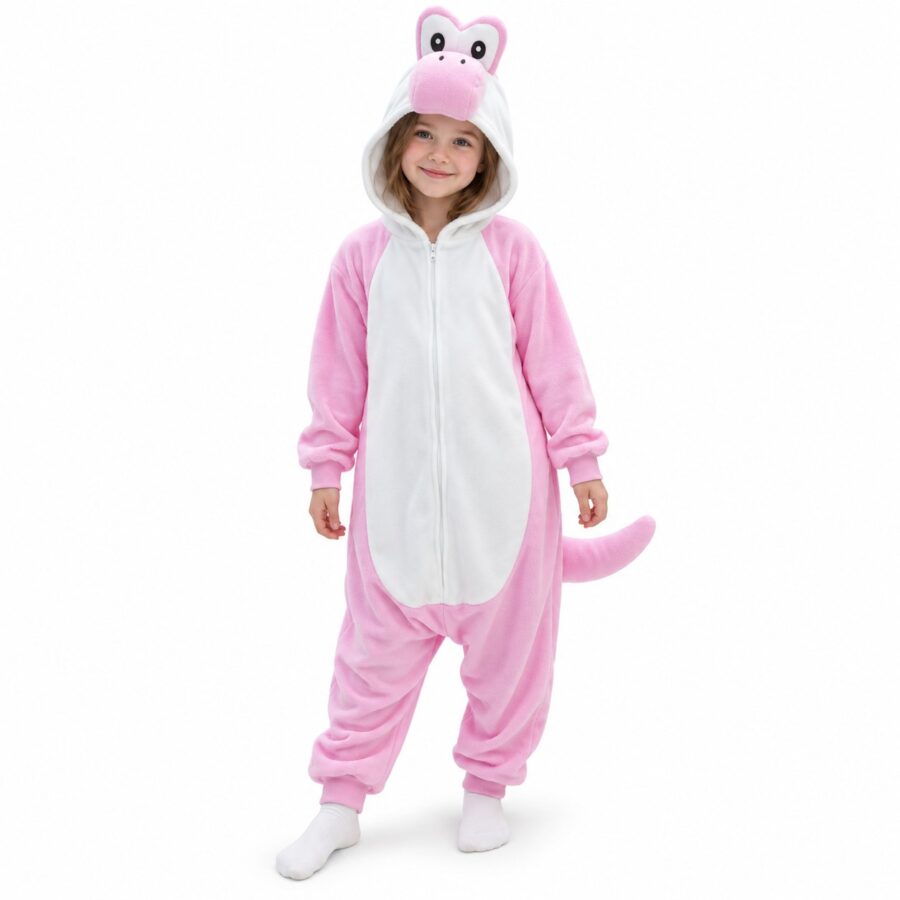 Dinosaur Kigurumi Onesie Pink Front Kid Dinosaur Kigurumi Onesie Pink Front Kid